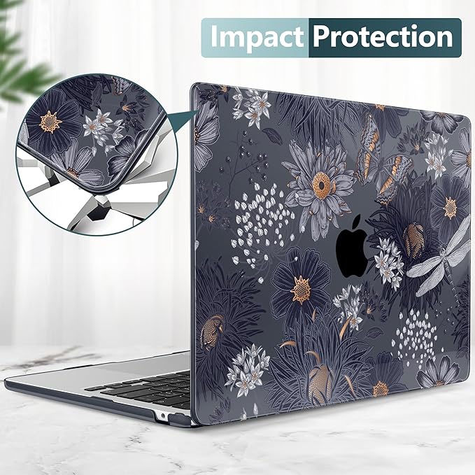 TWOLSKOO for M4 MacBook Air 13.6 inch Case 2025-2022 Release M4 A3240 M3 A3113 M2 A2681, Plastic Hard Shell & Screen Protector & Keyboard Cover & Trackpad Film, Wild Flower