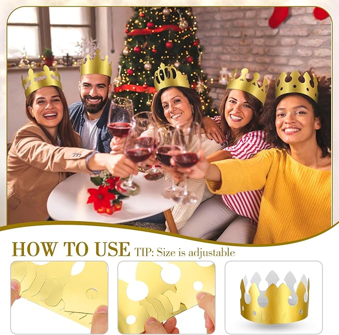 Crtiin 100 Pcs Gold Paper Crowns Birthday Party Bulk for Adults Classroom Students Hat Supplies Favors (Stylish Style)