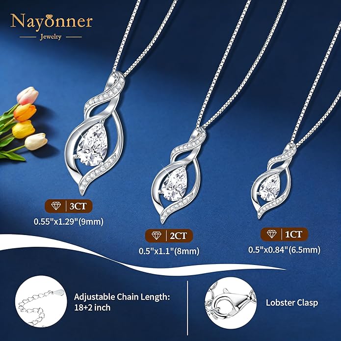 Gorgeous Moissanite Necklaces for Women - Valentine's Day Gifts for Wife Girlfriend, 925 Sterling Silver 1-3CT Moissanite Pendant Jewelry, Wedding Anniversary Birthday Christmas for Mom