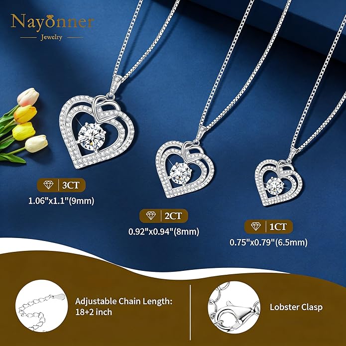 Gorgeous Moissanite Necklaces for Women - Valentine's Day Gifts for Wife Girlfriend, 925 Sterling Silver 1-3CT Moissanite Pendant Jewelry, Wedding Anniversary Birthday Christmas for Mom