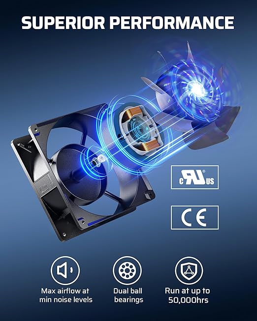 DEWENWILS 120V AC Fan, Waterproof Exhaust Fan 120mm, 18W 2850RPM 90CFM, DIY Cooling Fan for Refrigerator, Computer Case, Compressor Engine, Generator, UL Listed