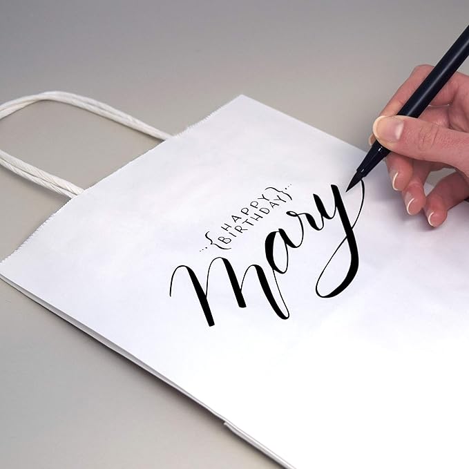 Prime Line Packaging White Paper Bags, Kraft Gift Bags with Handles for Small Business, Boutique, Retail, Shopping, Birthdays, Party Favors, Bulk, 8x4x10, 25 Pack