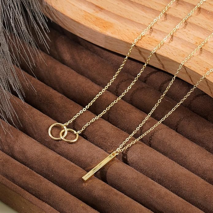 Layered Gold Necklaces for Women, Stackable 14K Gold Plated Necklace, Dainty Cross/Circle/Heart Pendant layered Necklace, Adjustable Dainty Gold/Silver Necklace Jewelry Set for Women