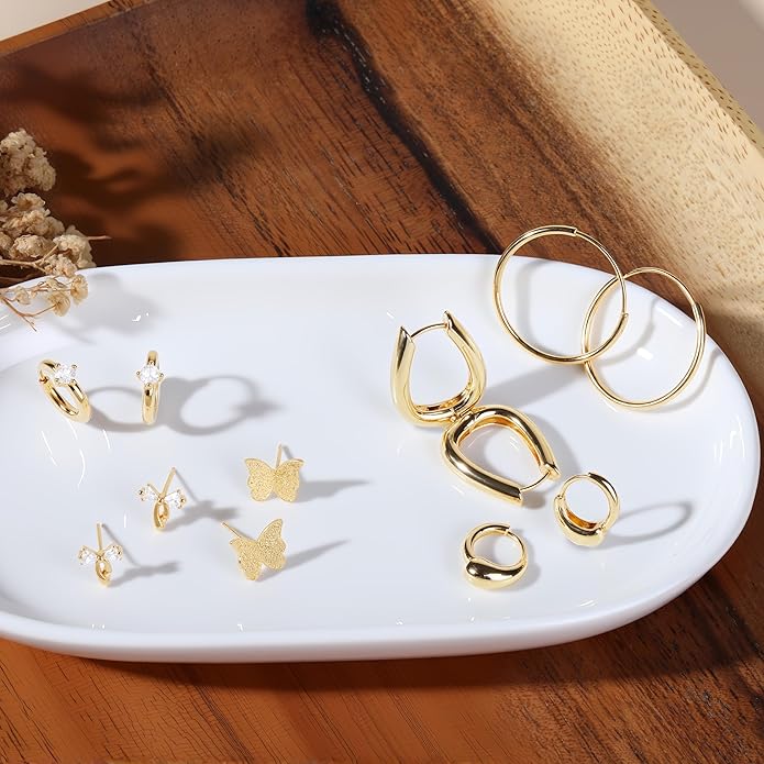 3 Pairs Gold Plated Hoop Earrings Set for Wonmen Trendy,With Butterfly & Bow Design,Jewelry Gift for Everyday, Party, Work