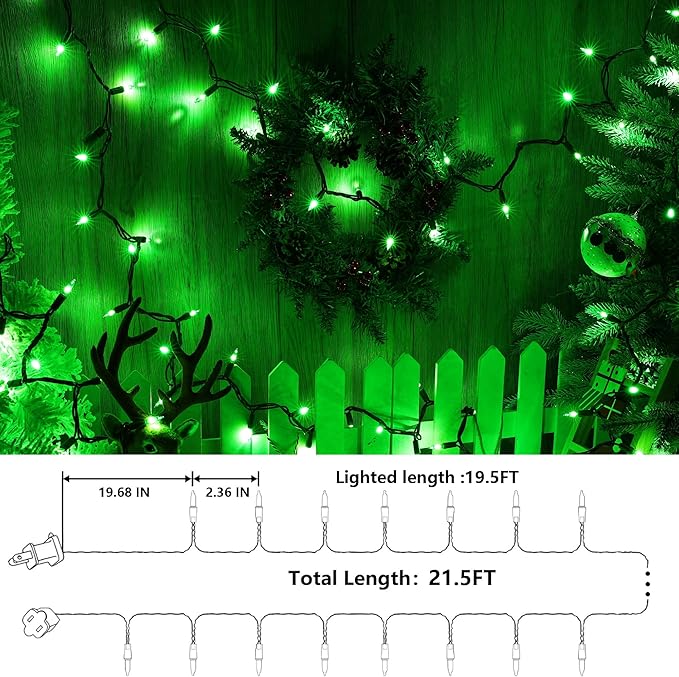 Joomer Mini Christmas String Lights - 19.5FT 100 LED Plug-in String Light, Connectable Waterproof Fairy Lights for Indoor Outdoor Decor, Patio, Home, Garden,Holiday,Christmas Decoration - Green