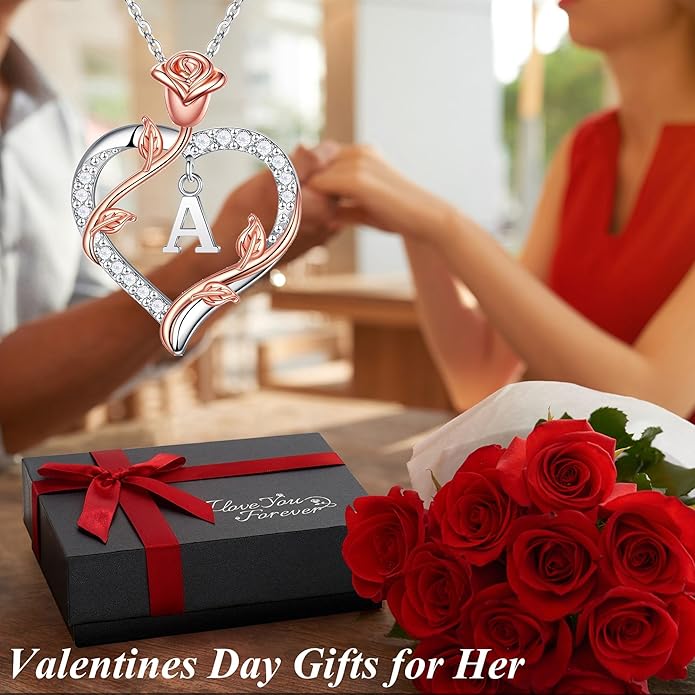 Iefil Valentines Day Gifts for Her - 925 Sterling Silver Heart Initial Necklace, Anniversary Birthday Gifts for Women, Jewelry Gift for Wife Girlfriend