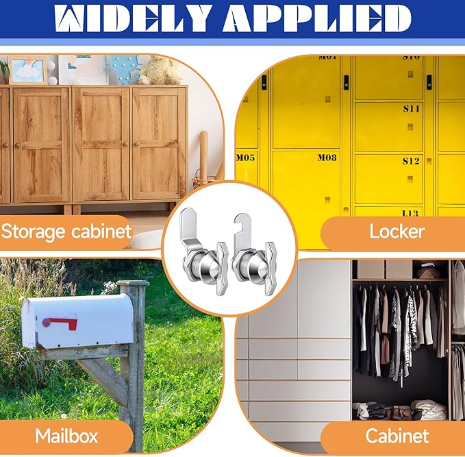 Thumb Operated Offset Cam Locks, 3/8", 5/8", 7/8" Keyless Cabinet Locks for RV Storage Doors, Camper Compartments, Mailbox Drawers, Zinc Alloy Rustproof Latch with Straight & Bent Locking Arms, 8-Set