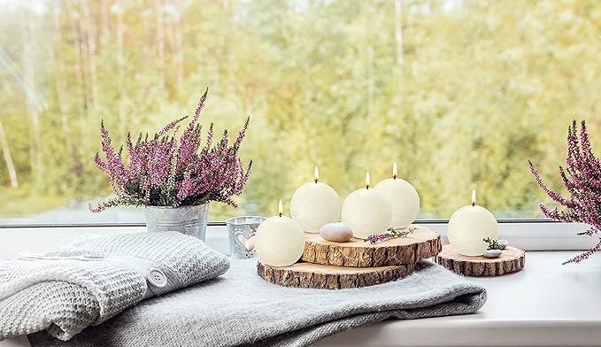 BOLSIUS 3 Pack Ivory Rustic Ball Pillar Candles - 3 Inch - Premium European Quality - Includes Natural Plant-Based Wax - Unscented 25 Hour Party Décor and Wedding Candles