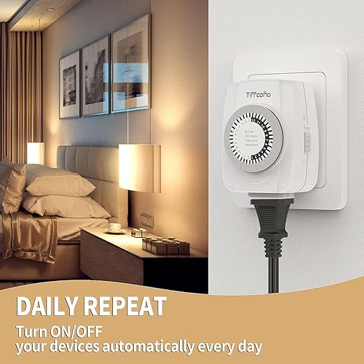TiFFCOFiO Indoor Mechanical Timers for Electrical Outlets, 2 Prong Plug in Outlet Daily Repeating Light Timer for Indoor Lights, ETL Listed (1 Pack)