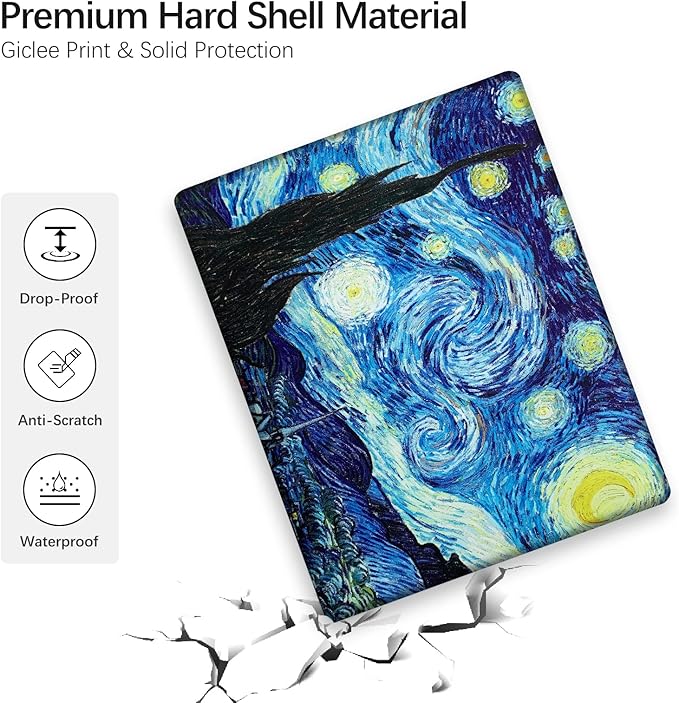 Berkin Arts for MacBook Air 13.6 inch Case A3240 A3113 A2681 (M4 M3 M2) 2025 2024-2022 Release with Keyboard Cover & Screen Protector Post-Impressionism (The Starry Night by Van Gogh)