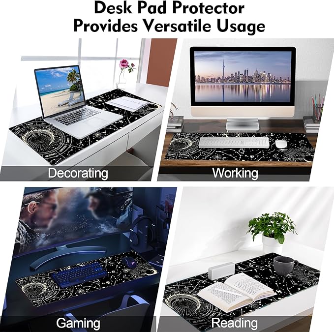 Galdas Gaming Mouse Pad XXL XL Large Long Extended Big Mousepad Non-Slip Rubber Keyboard Desk Pad with Stitched Edges for Laptop Home Office (31.5x11.8x0.08 Inch) … (Black Moon)