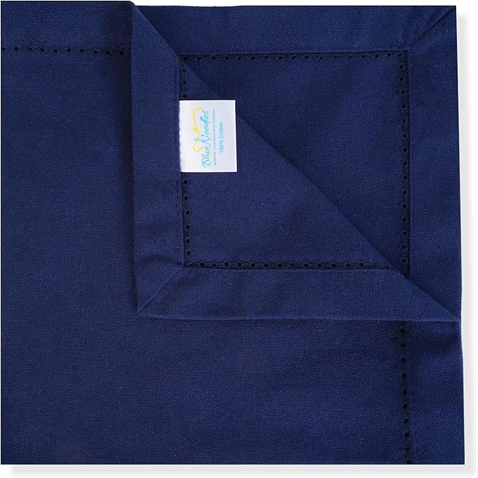 Blue Needles Navy Blue Hemstitch Linen Napkins Set of 12-100% Cotton Cloth Dinner Napkins 18x18 inches, Soft, Reusable, Absorbent, Washable Ideal for Fall Thanksgiving Events, Parties & Everyday Use