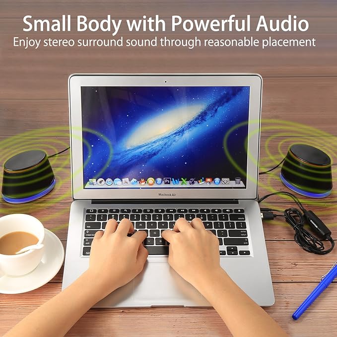 SW102 Computer Speakers, 5Wx2, Deep Bass in Small Body, Stereo 2.0 USB Powered 3.5mm Aux Multimedia Speakers, Built-in Bottom Bass Radiators, PC Laptop Desktop Speakers, Black