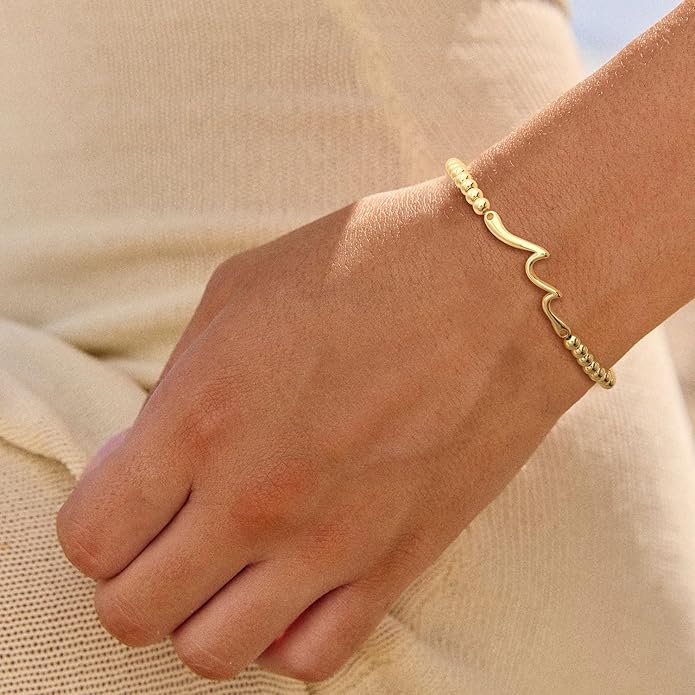 Gold Bracelets for Women 14K Gold Plated Bead Bracelet Hypoallergenic Stretch Bracelets for Women Elastic Bracelet Trendy Teen Gift Dainty Jewelry for Women
