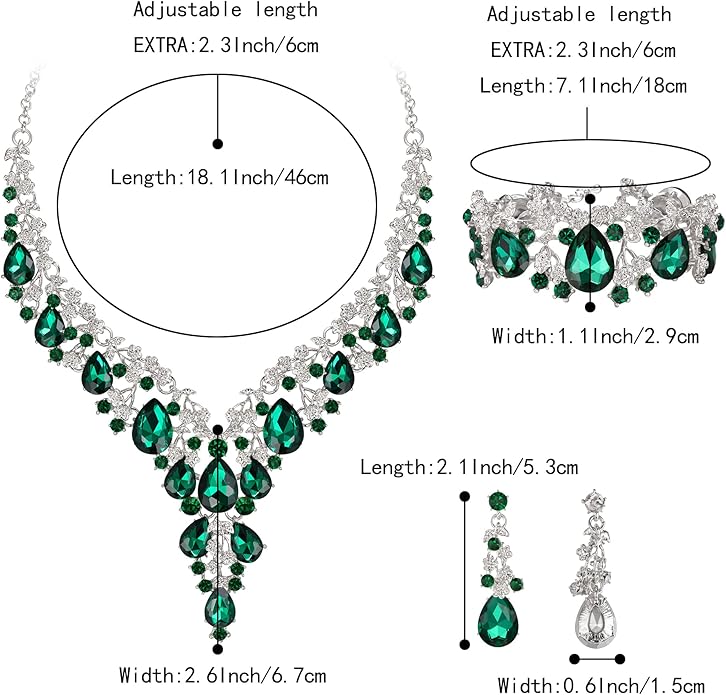 BriLove Women's Wedding Bridal Austrian Crystal Teardrop Flower Cluster Statement Necklace Dangle Earrings Jewelry Set for Party Prom