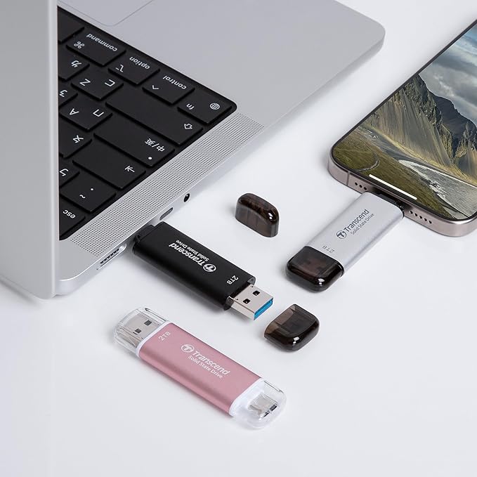 Transcend 256GB External SSD, Up to 1,050MB/s, Dual USB Flash Drive for iPhone&iPad&Mac, Windows&Android, Tablet&PC, Smart TV, USB 3.2 Gen 2 Thumb Drive Photo Stick, 2-in-1 Type C &Type A Memory Stick