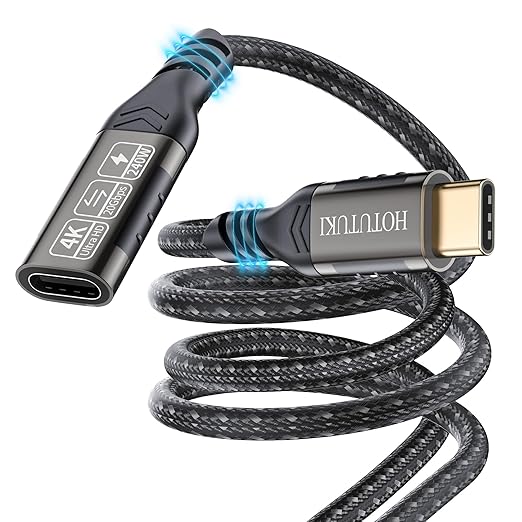 USB-C Extension Cable 6.6ft, 20Gbps Data Transfer, 4K@60Hz, 240W Charging, Male to Female Compatible with Cell Phone Cord Extension