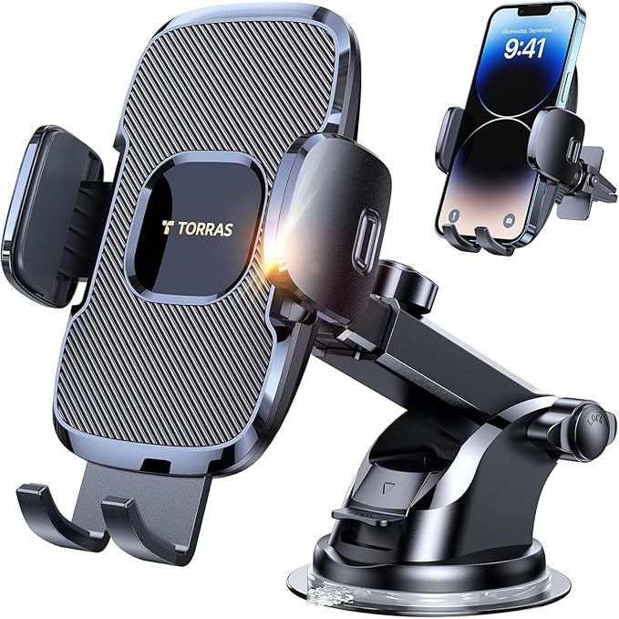TORRAS [Ultra-Durable Cell Phone Holder for Car, Universal Mount Dashboard Windshield Vent Compatible with iPhone 16 15 14 13 12 Pro Max, Samsung Galaxy S23+ Ultra S10 Note Plus