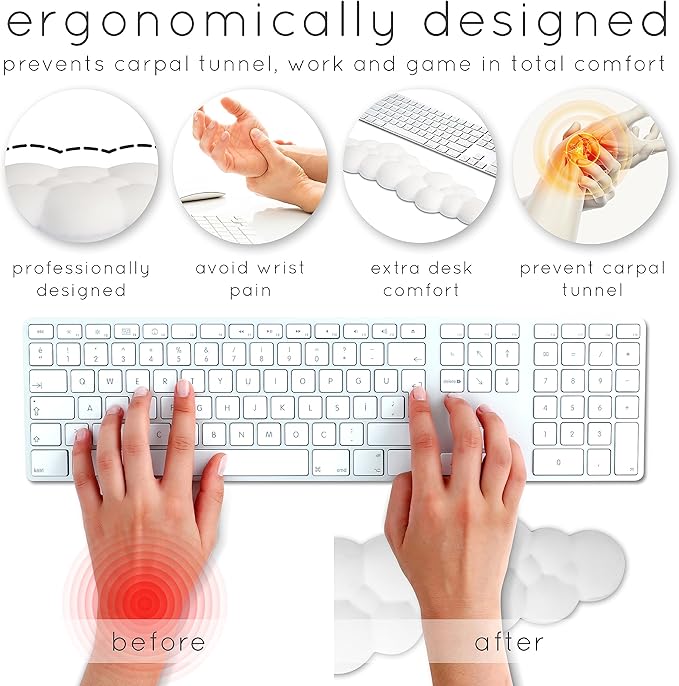 Qloud Cloud Wrist Rest Keyboard Wrist Rest for Computer Keyboard Pad, Cloud Keyboard Wrist Rest, Wrist Pad for Keyboard, Memory Foam, Non Slip Base, Comes with Mouse Pad - Light Blue
