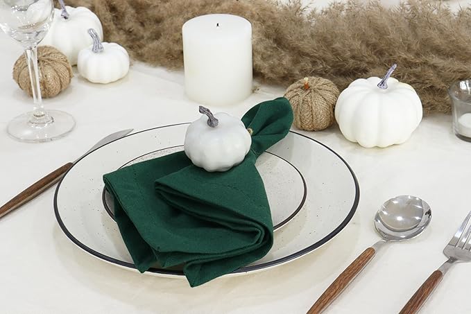 PurpleEssences Set of 6 Hemstitch Cloth Dinner Napkins 100% Cotton - Soft Durable Washable - Ideal for Wedding Christmas Holiday Winter - Perfect Everyday Use Table Linen 18x18 - Forest Green