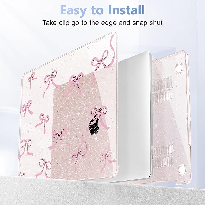 May Chen Case for MacBook Pro 13 inch M2 2023,2022,2021,2020 A2338 M1 A2251 A2289, Plastic Hard Shell Case for MacBook Pro 13" with Touch Bar Fits Touch ID, Sakura Pink Glitter Bow
