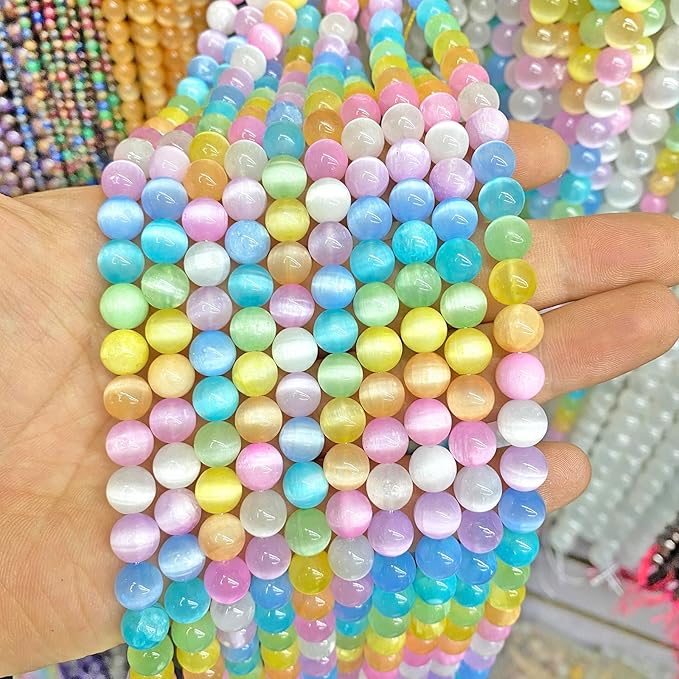 6MM 60PCS Colorful Selenite Gypsum Stone Crystal Beads for Jewelry Making DIY Bracelet