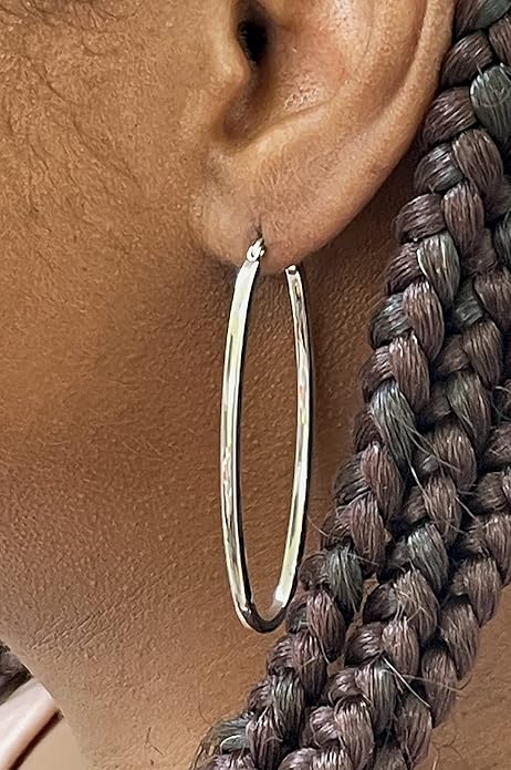 14K Gold Oval Hoop Earrings, (31-52mm) (2mm Tube)