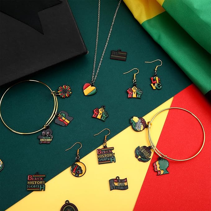 MARFOREVER 40Pcs/20 Pairs Black History Month Charms for Jewelry Making, African Charms Alloy African Heritage Holiday Pendants for Bracelets Necklaces Earrings Making Black History Month Supplies