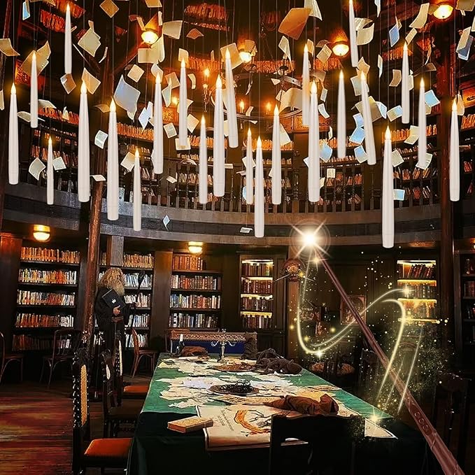 24pack Magic led Taper Candle with Wand Remote,Magic Hanging Candles Flickering Warm Light 6.5" Flameless LED,Decor