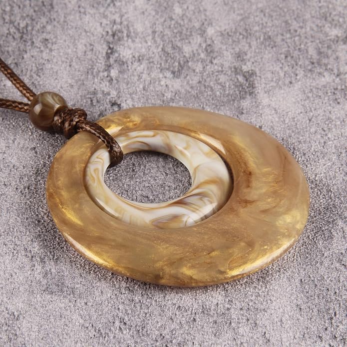 Boho Leather Necklace Women Bohemian Brown Circle Pendant Necklace Choker Long Necklaces for Women Boho Ring Large Pendant