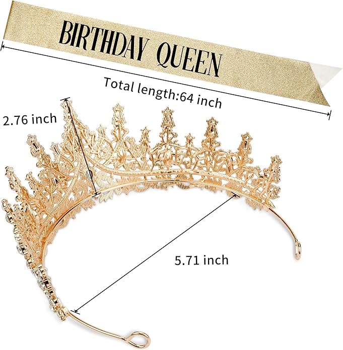 Gold Crown for Women Crystal Princess Tiaras Rhinestone Queen Headband Wedding Bridal Hair Accessories Birthday Prom Pageant Party Coming of Age Ceremony Photo Props
