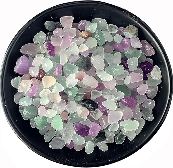 Polished Fluorite Crystal Chips 200 Pcs - 0.3" 10 oz Tumbled Stone Chips Crushed Sea Glass Stones Healing Reiki Crystal Jewelry Making Home Decoration
