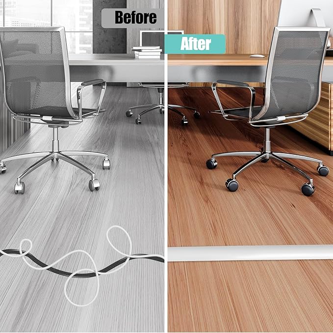 Floor Cord Cover Cavity 0.8"x0.37" Self Adhesive Cord Hider, 3.3FT Low Profile Cable Management, Extension Strip Protector for Wires, Prevent Cable Trips for Offices, Gyms, Exhibitions (White)