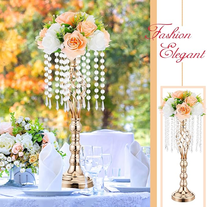 Amylove 6 Pcs Wedding Centerpieces Tall Vases - 21.7 Inch Gold Crystal Geometric Flower Stand, Elegant Table Decor for Wedding Reception, Party, Banquet, Hotel Decorations (21.7 Inch,Crystal)