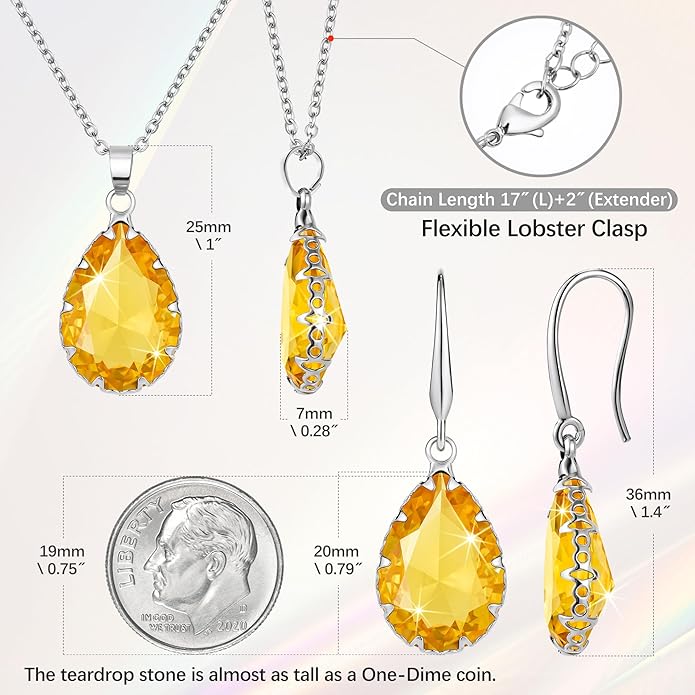 Linawe Crystal Jewelry Sets for Women, Imitation Diamond Pendant Necklace, Rhinestone Drop Dangle Earrings, Birthstone Cubic Zirconia Matching Wedding Jewelry, 14K Gold/Rose Gold/Silver Tones