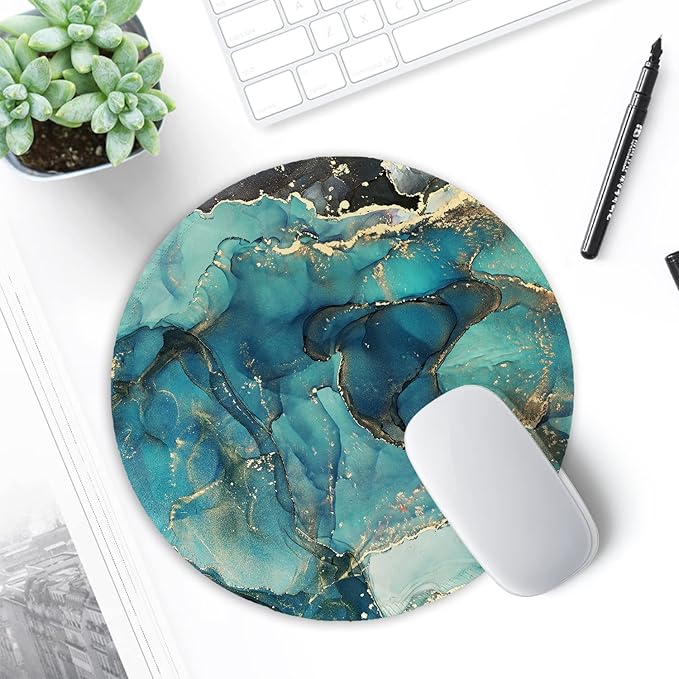 ITNRSIIET Round Mouse Pad with Stitched Edge Premium-Textured Waterproof Non-Slip Rubber Base Desktop Protection Mat Diameter 8.7 inches, Abstract Ink Tempera