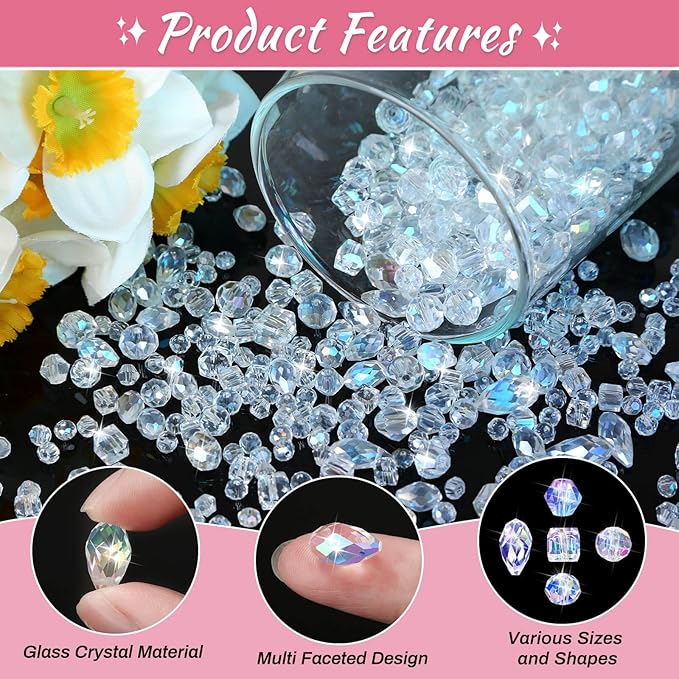 Thrilez 900 Pieces Glass Crystal Beads for Jewelry Making, Assorted Crystal Beads for Bracelets, Jewelry, DIY Crafts or Home Ornaments(Clear Crystal AB Color)