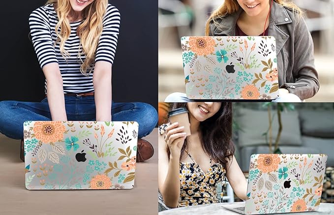CISSOOK Case for MacBook Air 13 inch 2021 2020 2019 2018 Release Model A2337 M1 A2179 A1932, Orange Flowers Hard Shell Case with Keyboard Cover + Screen Protector for MacBook Air 13" with Touch ID
