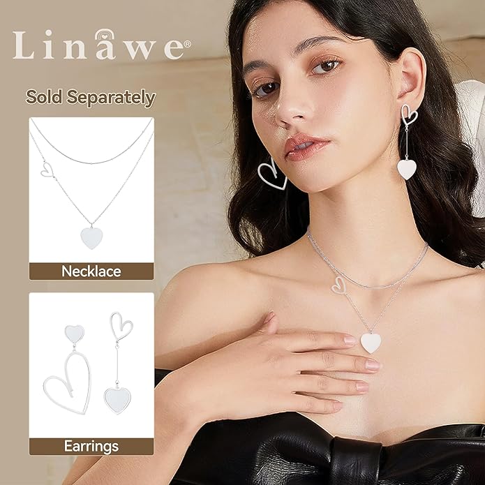 Linawe Layered Choker Heart Pendant Necklace for Women Trendy, Gold/Silver/Rose Gold Chain Stainless Steel Stacked Necklaces, Double Heart Necklace Y2K Preppy Jewelry