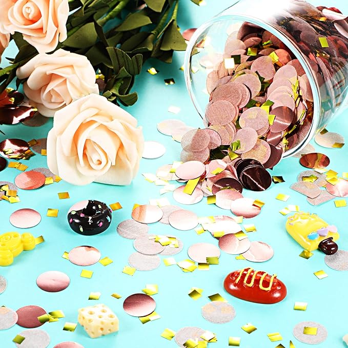TecUnite Round Tissue Paper Table Confetti Dots for Wedding Birthday Party Decoration, 1.76 oz(Rose Gold Confetti,1.5 cm)