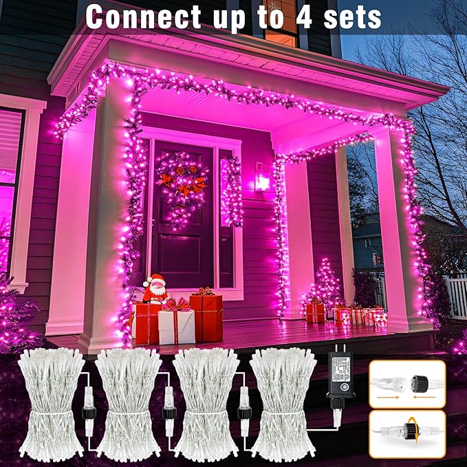 Christmas Lights Indoor, 132FT 400 LED Outdoor String Lights with 8 Modes Waterproof, Plug in Fairy Twinkle Lights Clear Wire for Home Patio House Xmas Wedding Decorations