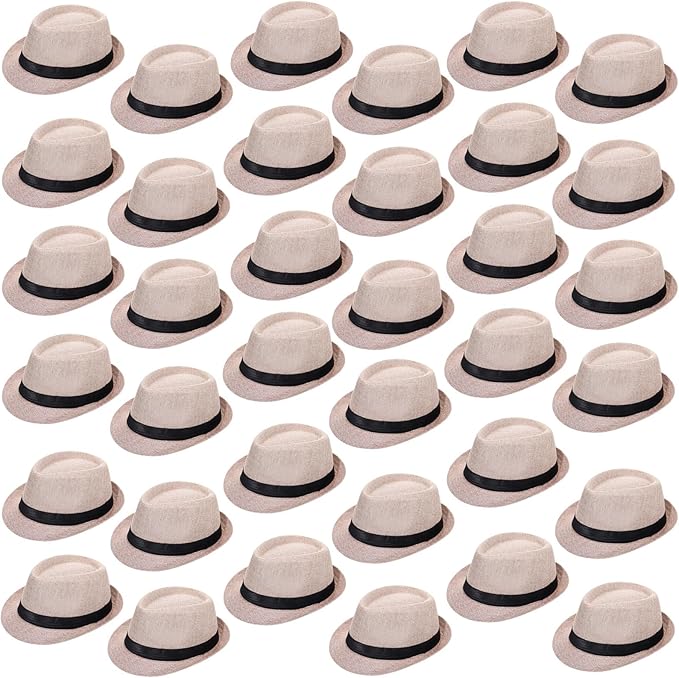 Suhine 36 Pcs Halloween Men Fedora Style Hat Bulk 20s Straw Short Brim Panama Women Party Costume, Circumference 60 cm