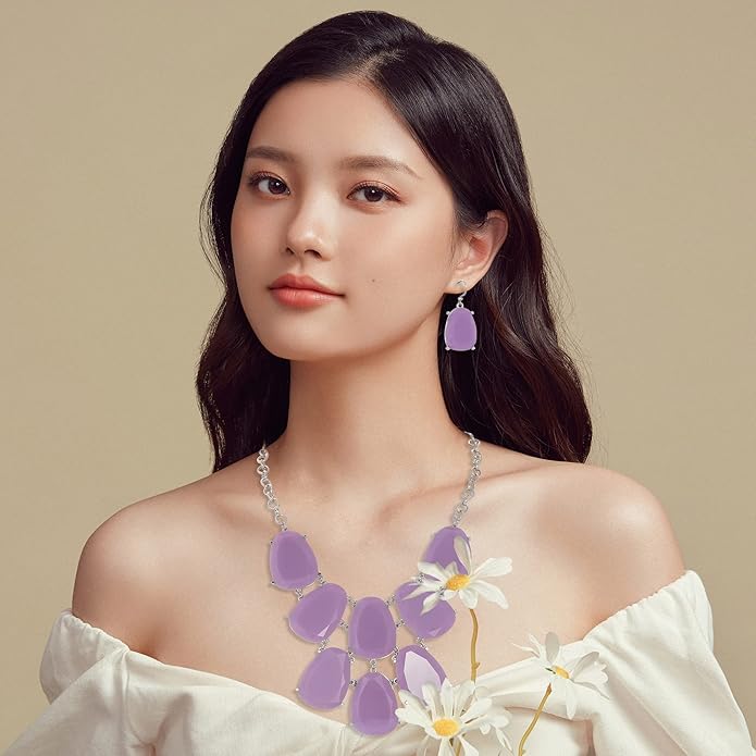 Firstmeet Chunky Bubble Statement Collar Necklace with Earrings for Women
