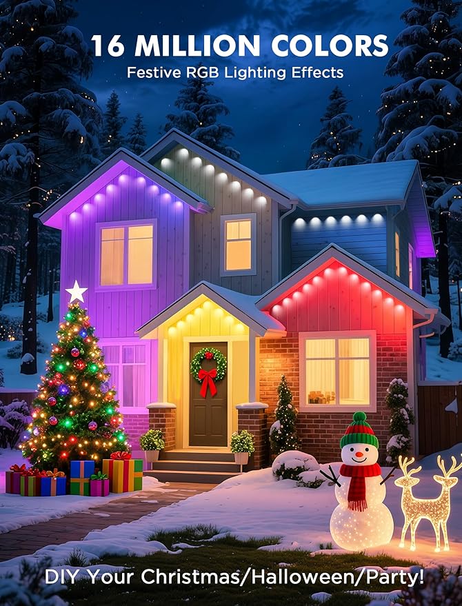 FNY Permanent Outdoor Lights 50ft Smart RGB with 30 LED, IP67 Waterproof for Outdoor Decor, App/Remote Control Eaves Lights Compatible with Alexa, Google Assistant, DIY Scene Modes for Christmas