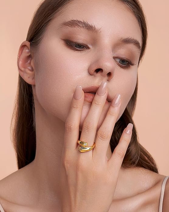 Gold Large Chunky Dainty Shell FULLY ADJUSTABLE Open Ring for Women by SNGIA, Summer Beach Handmade Adjustable Seashell Ring, Minimalist Stackable Ocean Themed Wedding Date Birthday Gift, Bold Exaggerated Irregular Wavy Trendy Ribbed Jewelry, Textured ...