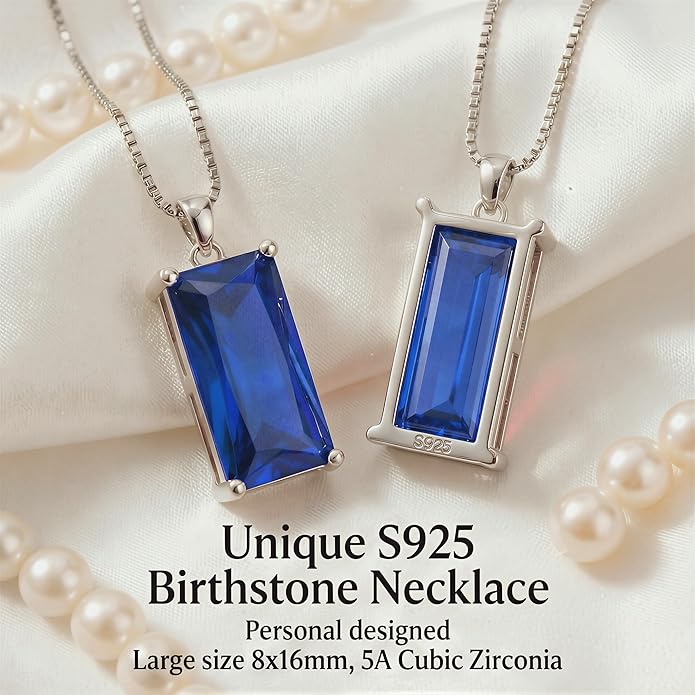 Minimalist Square 8mm×16mm Birthstone Sterling Silver Necklace - Hypoallergenic, Lightweight, Gift for Her