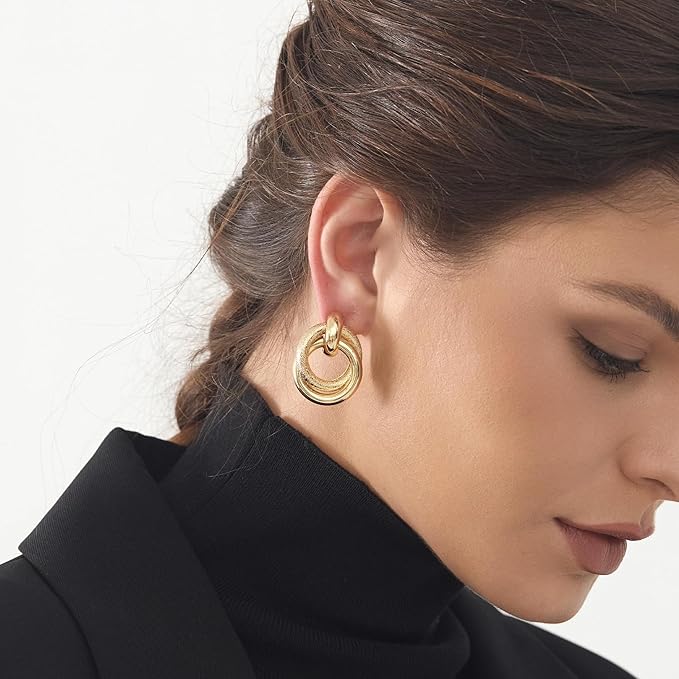 Chunky Knot Earrings, Circle Link Geometric Drop Dangle Earrings Studs, Women's Jewelry Trendy