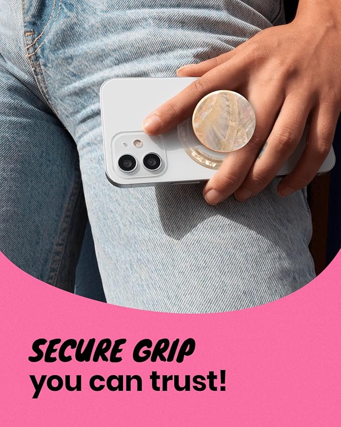OnTheGrip Cute Natural Seashell Design Round Shape Collapsible Mobile Phone Grip Stand Holder for Smartphone Tablet Cell Phone Accessory (Crème)