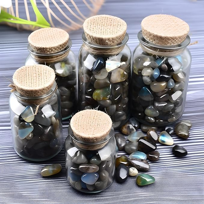 Polished Labradorite Crystal Chips 200 Pcs - 0.3" 10 Ounces Tumbled Stone Rock Jasper Agate Chips Crushed Sea Glass Stones Healing Reiki Crystal Making Home Decoration