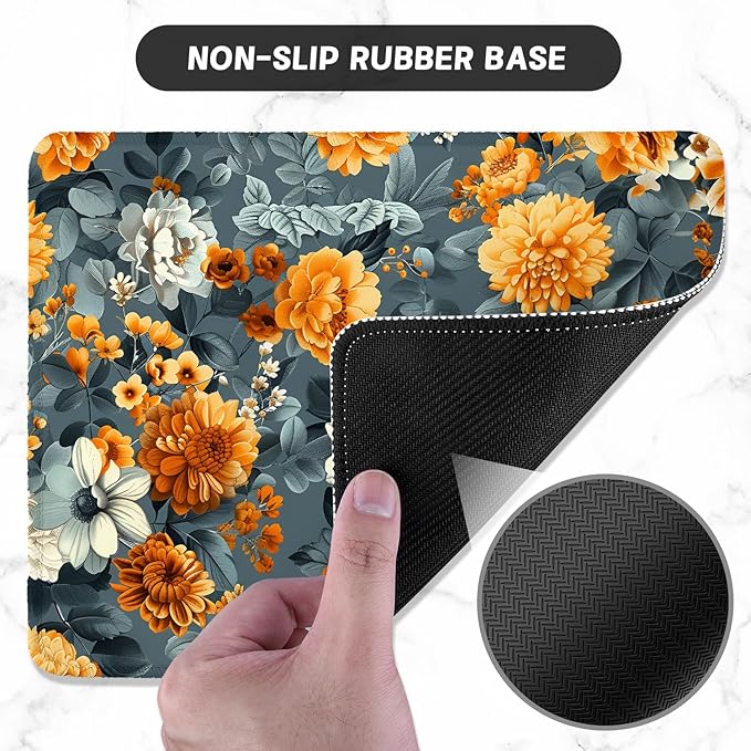 ITNRSIIET Mouse Pad with Stitched Edge Premium Textured Smooth Precise Operation Waterproof Washable Non-Slip Rubber Base Desktop Protection Mat, 10.2×8.3×0.12 inches, Beautiful Flowers